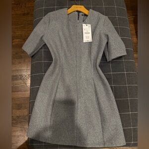 NWT Zara Gray Short Sleeve Wool Mini Dress